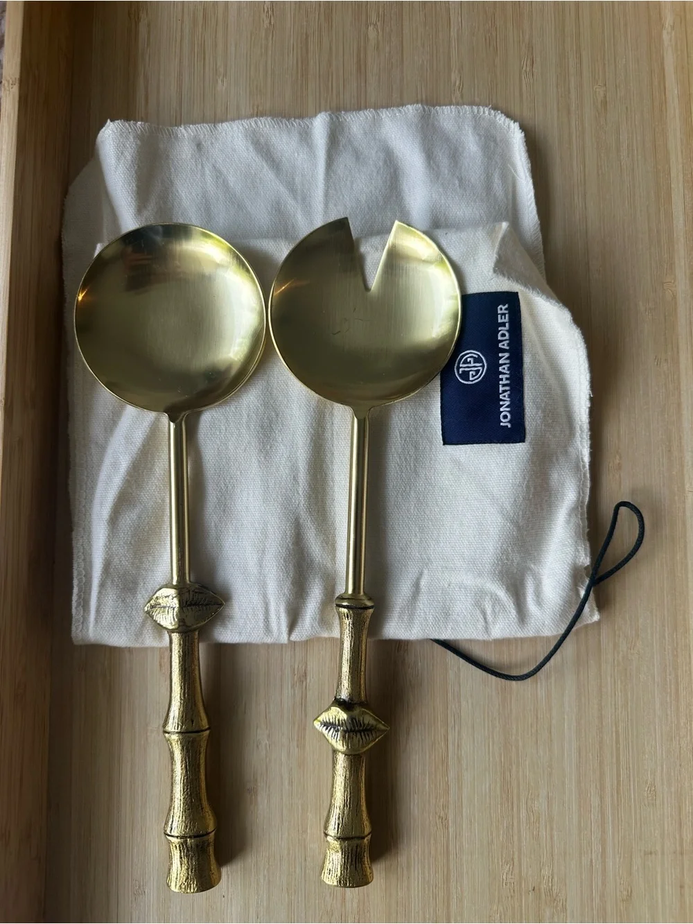 Jonathan Adler Gold Bamboo-Handle Serving Spoon Set